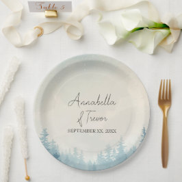 Plato De Papel Bosque de Pino Invernal Acuarela Nombre Personaliz