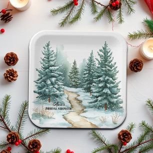 Plato De Papel Bosque de Pinos en Nevada Ducha de Novia de Invier