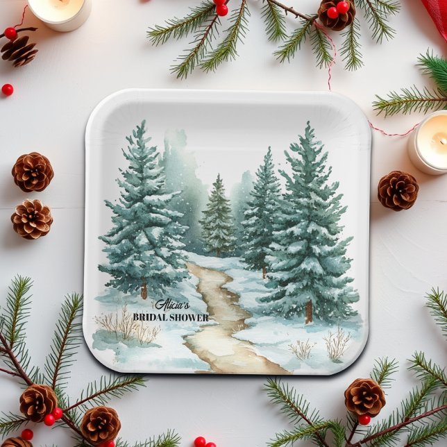 Plato De Papel Bosque de Pinos en Nevada Ducha de Novia de Invier (Subido por el creador)