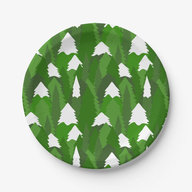 Plato De Papel Bosque de Pinos Nevado (Anverso)