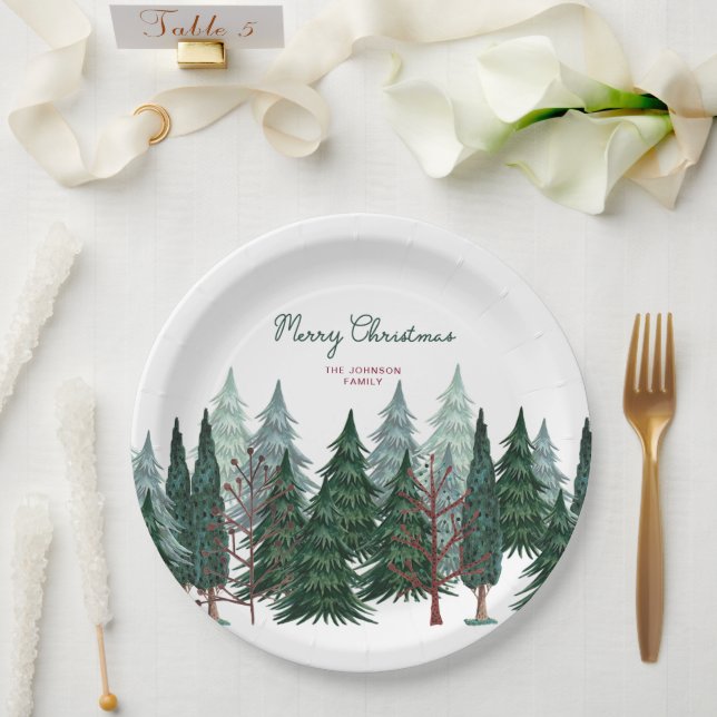Plato De Papel Bosque de Pinos Trees | Festividades Navidades (Boda)