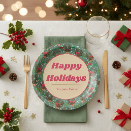 Plato De Papel Bosque de renos verde de los navidades  