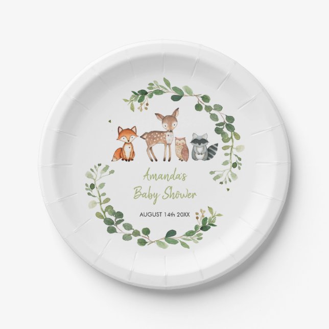 Plato De Papel Bosque de Woodland Oh Boy Baby Shower (Anverso)