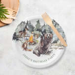 Plato De Papel Bosque encantado Rustic Woodland Boy 1er cumpleaño<br><div class="desc">Encantado Bosque Rústico Woodland Boy Placas de papel de cumpleaños 1</div>