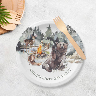 Plato De Papel Bosque encantado Rustic Woodland Boy 1er cumpleaño