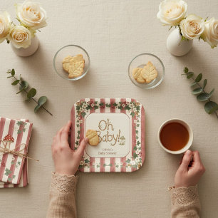Plato De Papel Bosque Oh Baby Florales Bayas Rayas Bebe Shower