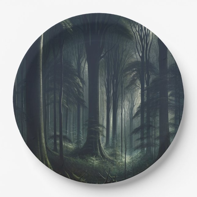 Plato De Papel Bosque Oscuro al Crepúsculo Dulces 16 (Anverso)