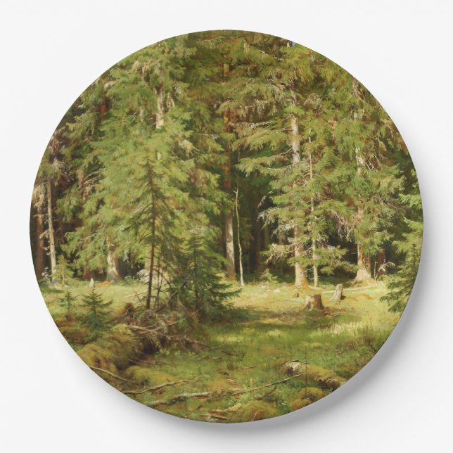 Plato De Papel Bosque Ruso (Paisaje Rústico) (Madera Verde) (Anverso)