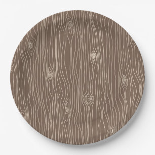 Plato De Papel Bosque rústico caprichoso de grano de madera