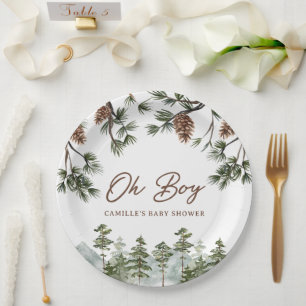 Plato De Papel Bosque Rústico Oh Boy Baby Shower