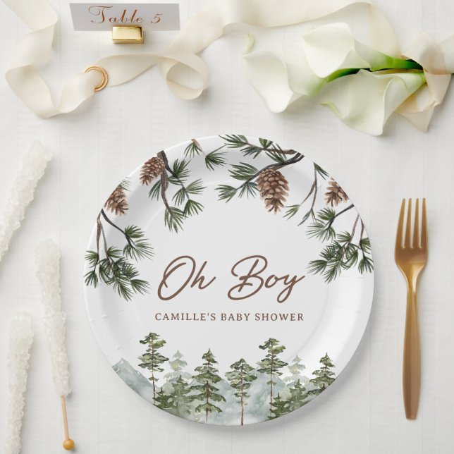 Plato De Papel Bosque Rústico Oh Boy Baby Shower (Boda)