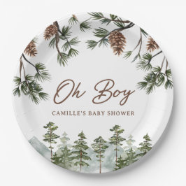 Plato De Papel Bosque Rústico Oh Boy Baby Shower