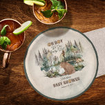 Plato De Papel Bosque Rústico Oh Boy Bearly Wait Baby Shower<br><div class="desc">Los animales se han reunido en este rústico bosque acuático para su "Oh Boy" "¡Podemos esperar temprano!" celebración de la ducha de bebé. Un oso marrón se sienta en la base del bosque cerca del lago y tenerlo junto a él es un lindo racco y en el fondo debajo de...</div>