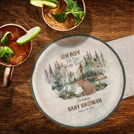 Plato De Papel Bosque Rústico Oh Boy Bearly Wait Baby Shower