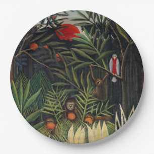 Plato De Papel Bosque tropical con monos por Henri Rousseau