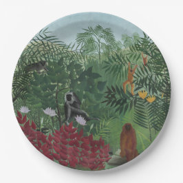 Plato De Papel Bosque tropical con simios y serpientes (Rousseau)