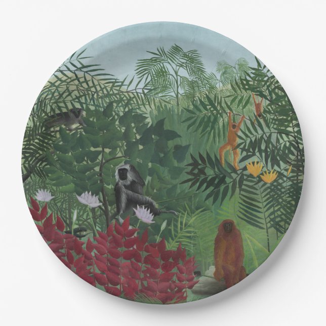 Plato De Papel Bosque tropical con simios y serpientes (Rousseau) (Anverso)