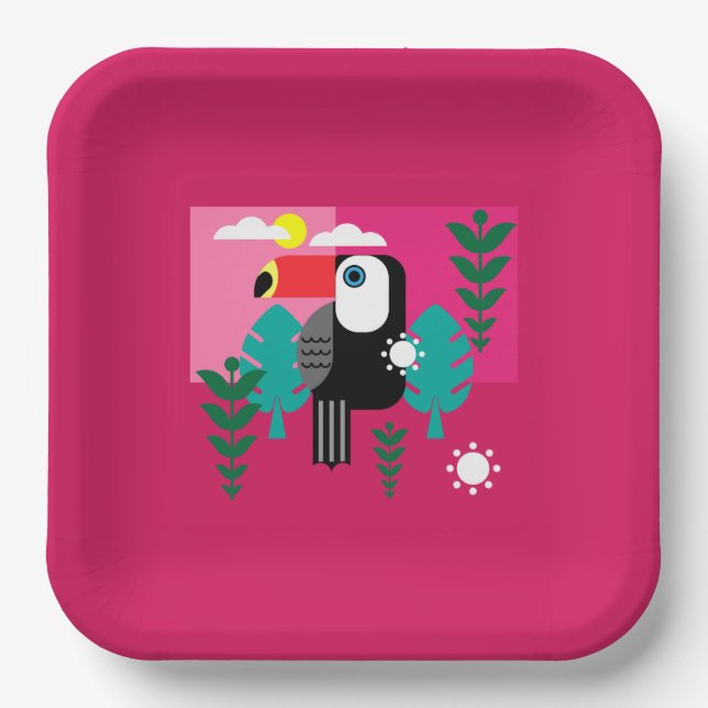 Plato De Papel Bosque tropical tropical Toucan (Anverso)