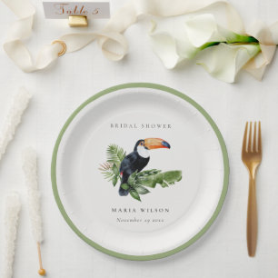 Plato De Papel Bosque tropical tropical Toucan Coral Bridal Showe