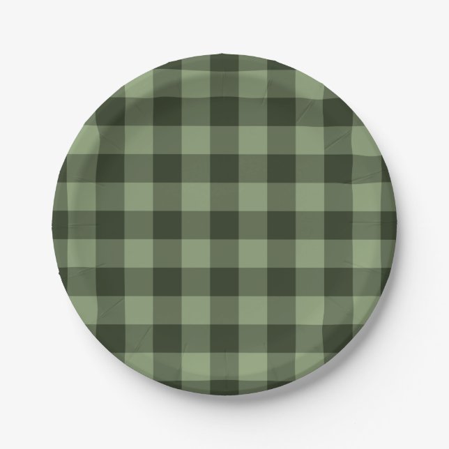 Plato De Papel Bosque Verde Cuadrados a Cuadros Plaid Fiesta (Anverso)