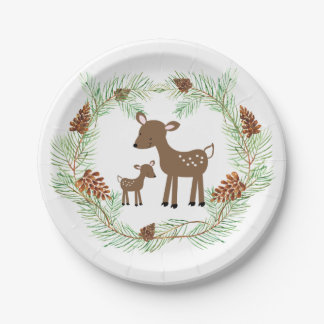 Plato De Papel Bosque Wreath de Woodland Deer Pinecone