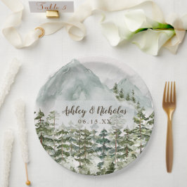 Plato De Papel Bosque y Montaña Naturaleza Acuarela