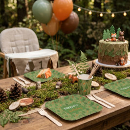 Plato De Papel Bosque Zorro Bosque Verde Cumpleaños Personalizado