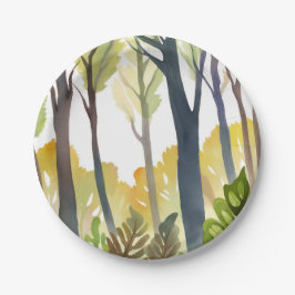Plato De Papel Bosques de Acuarela | Pintura de Bosque de Natural