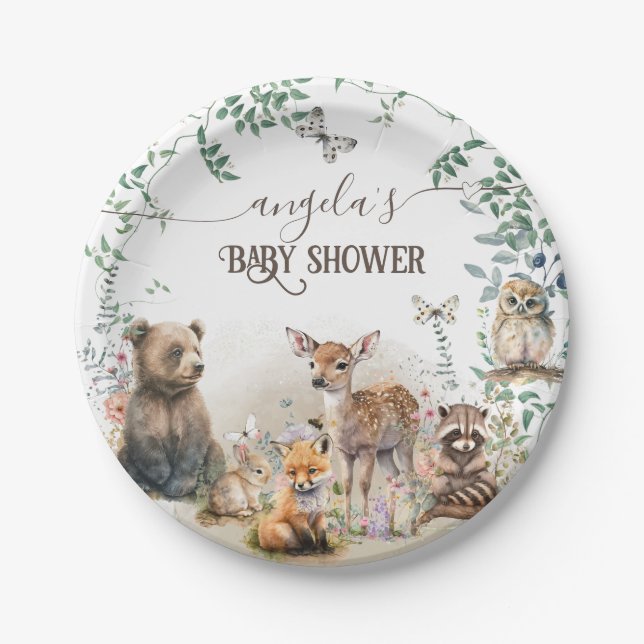 Plato De Papel Bosques de bosques Baby Shower (Anverso)