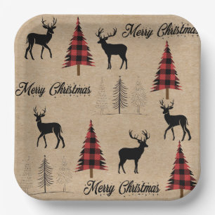 Plato De Papel Bosques de Navidad de Búfalo Rojo