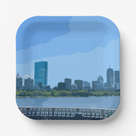 Plato De Papel Boston Skyline Charles River Painting