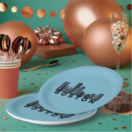 Plato De Papel Boston Skyline Silhouette 