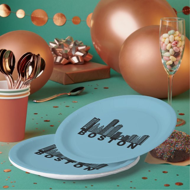Plato De Papel Boston Skyline Silhouette  (Multi)