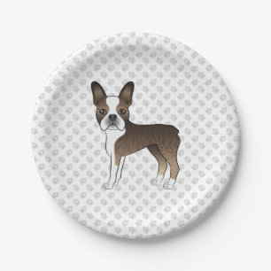 Plato De Papel Boston Terrier Atigrado Perro De Dibujos Animados 