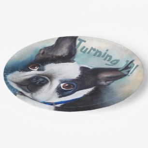 Plato De Papel Boston Terrier cumple 12 años FIESTA