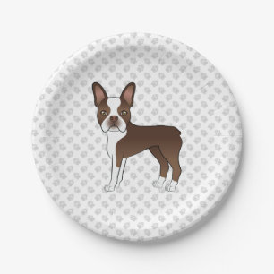 Plato De Papel Boston Terrier marrón Perro de dibujos animados li
