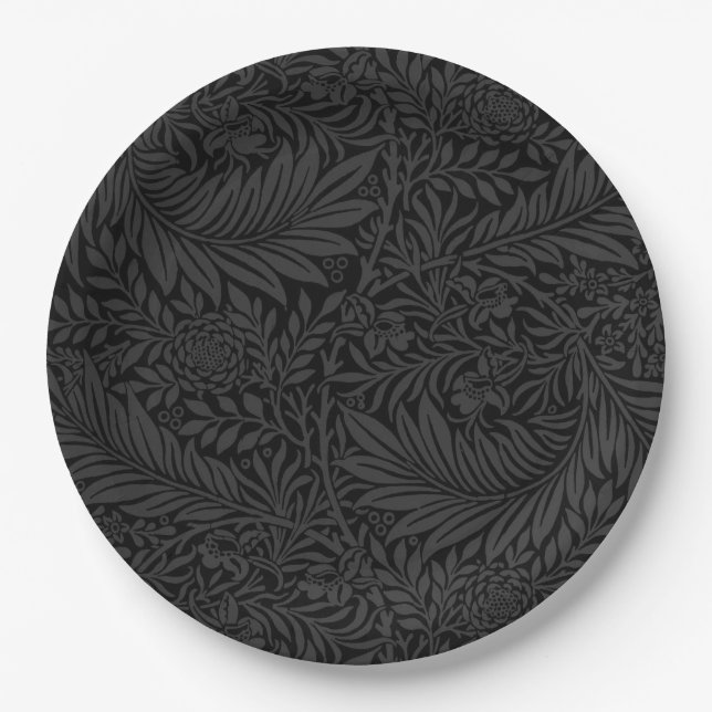 Plato De Papel Botánica floral negra moderna (Anverso)