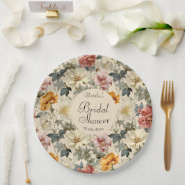 Plato De Papel Botánica retro elegante de lujo Ducha de novia