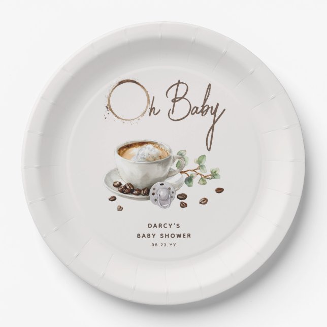 Plato De Papel Botanical Baby is Brewing' Coffee Baby Shower (Anverso)