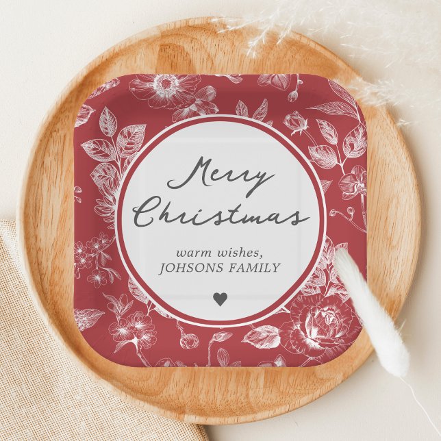 Plato De Papel Botanical Christmas (Christmas Family Holiday Paper Plate)