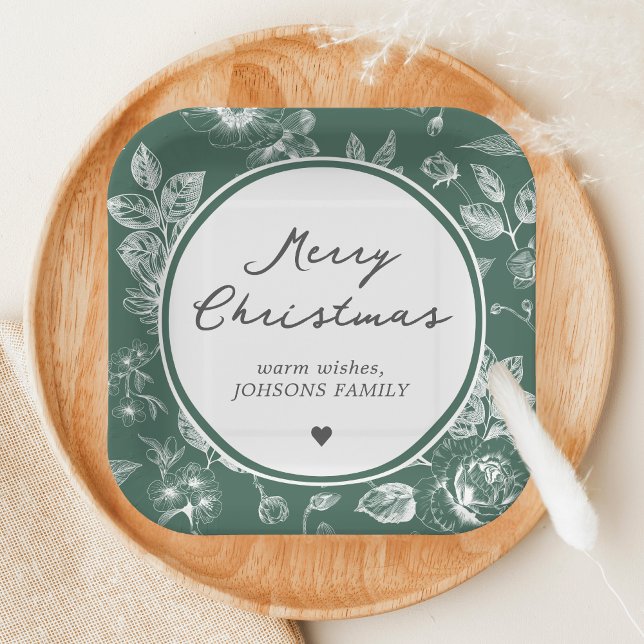 Plato De Papel Botanical Christmas (Christmas Family Holiday Paper Plate)