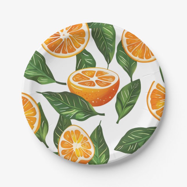Plato De Papel Botanical Fruit Orange Citrus Seamless (Anverso)