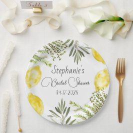 Plato De Papel Botanical Herbs Lemons Watercolor Bridal Shower 