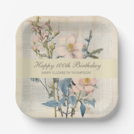 Plato De Papel  Botanical Vintaqe Wildflower 100th Birthday