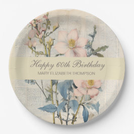 Plato De Papel  Botanical Vintaqe Wildflower 60th Birthday