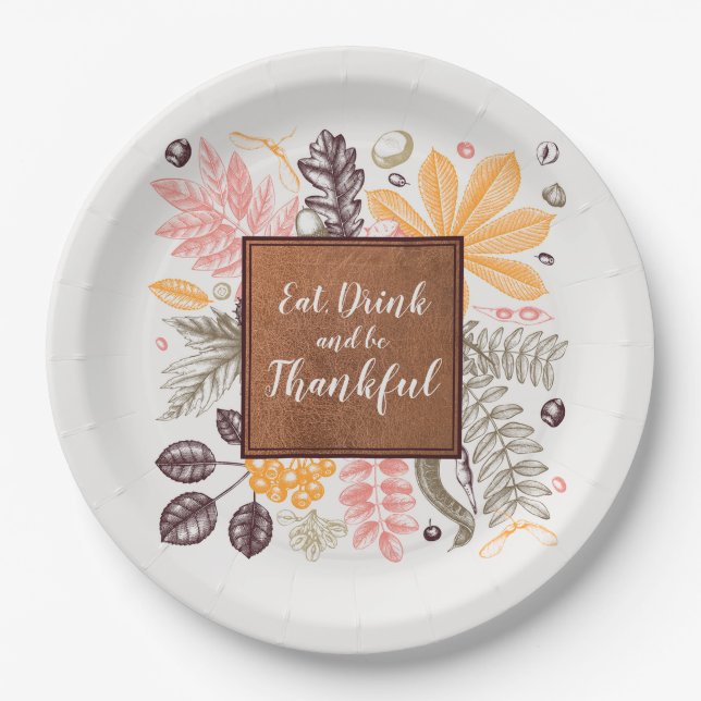 Plato De Papel Botánicas de Acción de Gracias de Otoño (Anverso)