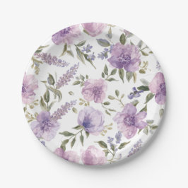 Plato De Papel Botánico Acuarela Floral Lavanda Púrpura
