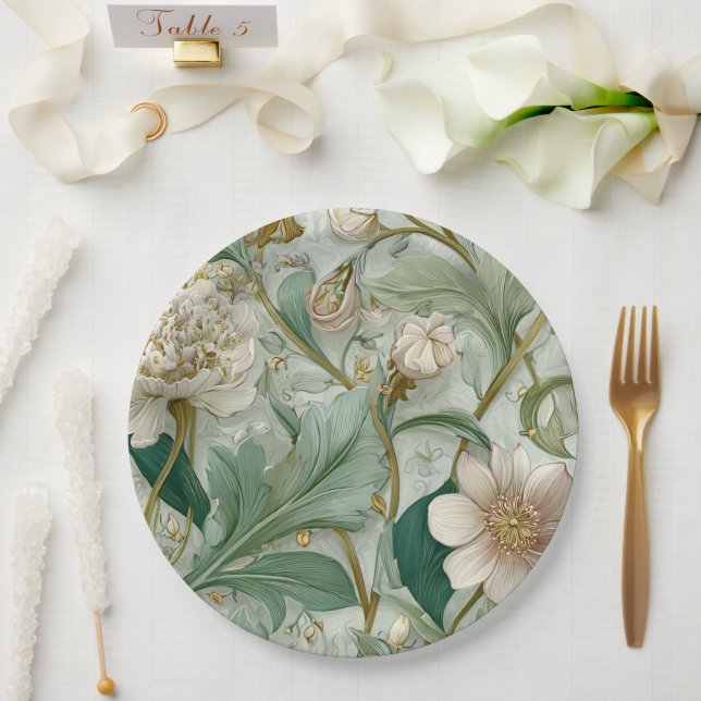 Plato de Papel Botánico con Fantasía de Nouveau Ga (Boda)