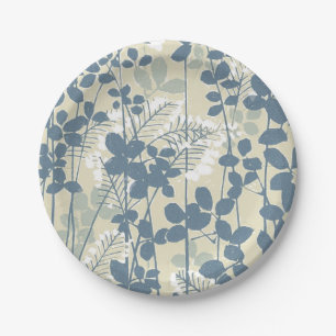 Plato De Papel Botánico Japonés Azul Vintage: Helecho de Hoja Cre