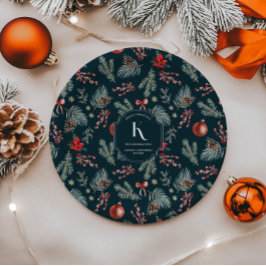 Plato De Papel Botánicos de Invierno | Navidad con Monograma